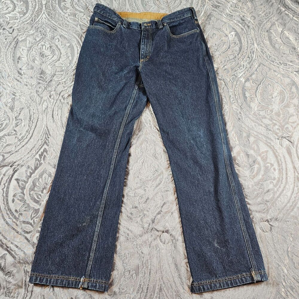 Duluth Trading Jeans Mens 38x33 Blue Denim Work Heavy Dark Wash Straight Leg